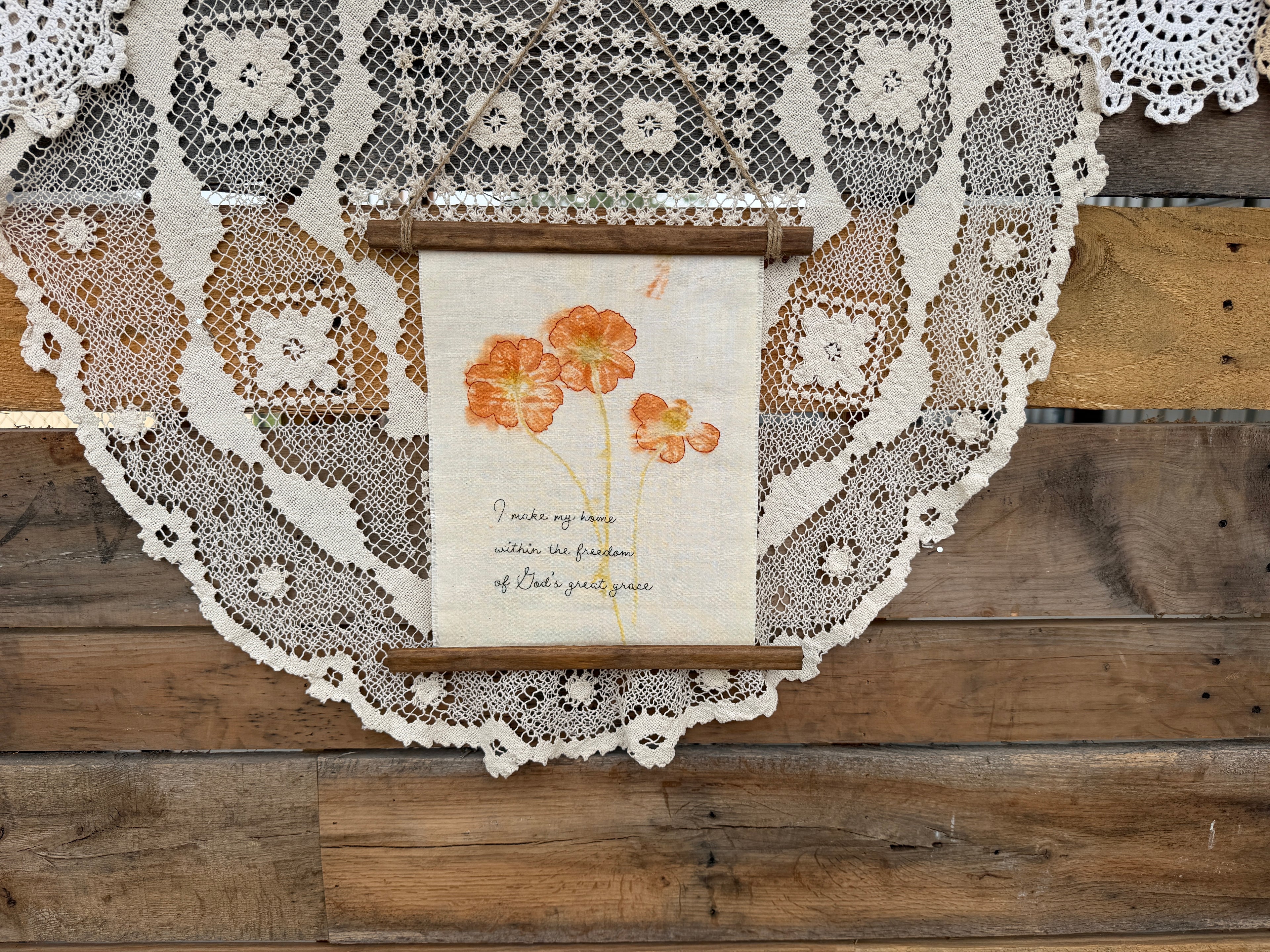 Naturally Printed & Embroidered Wall Hanging
