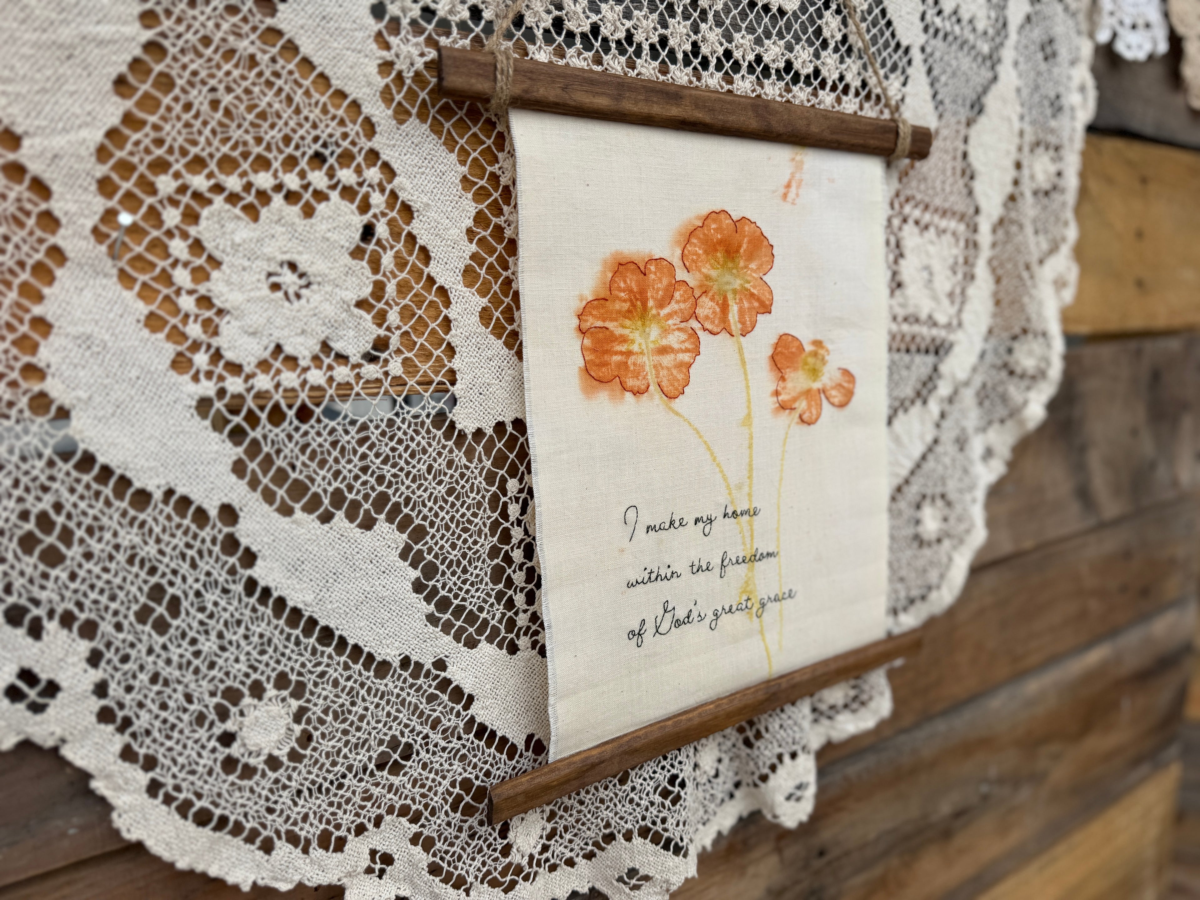 Naturally Printed & Embroidered Wall Hanging