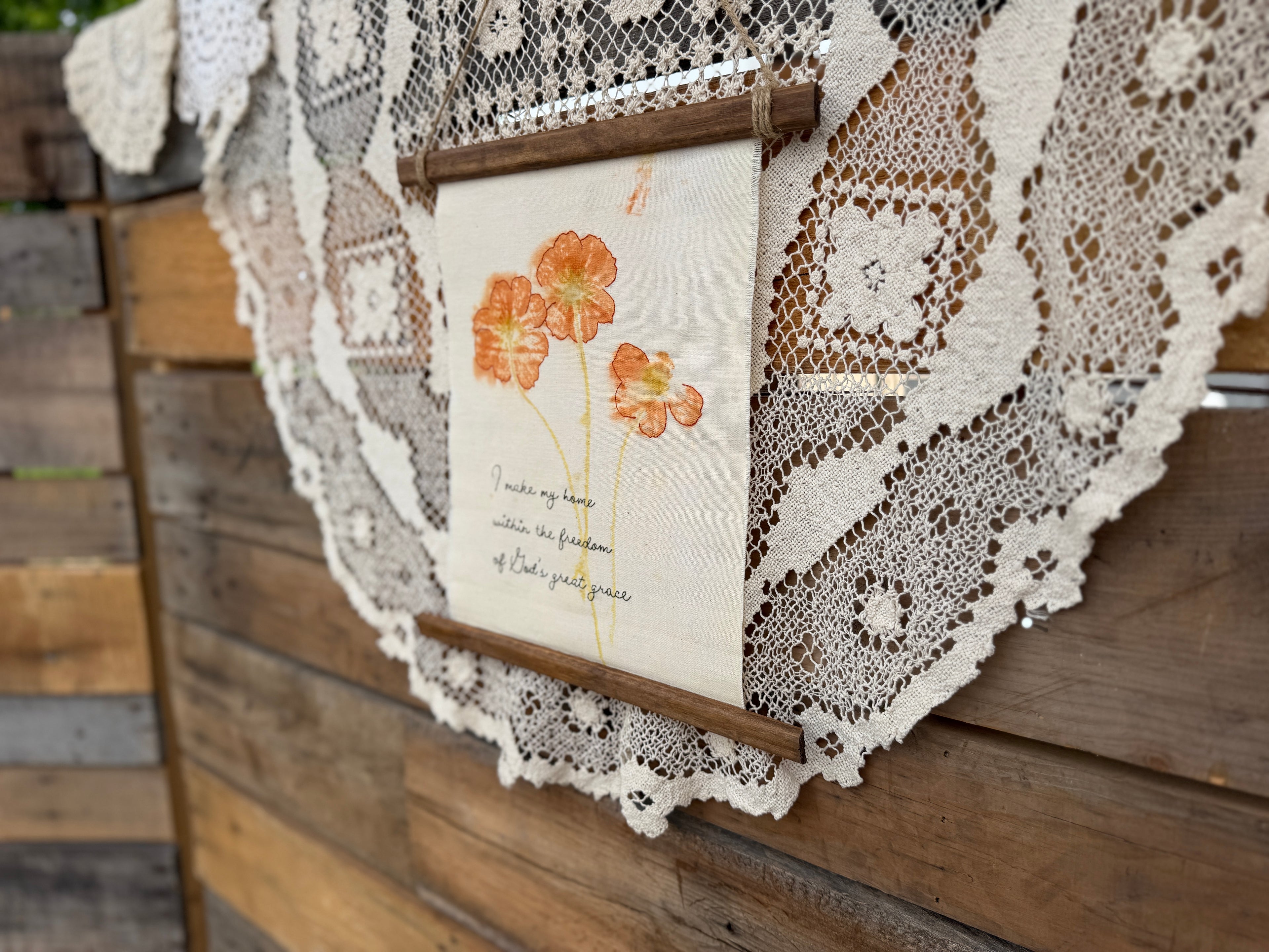 Naturally Printed & Embroidered Wall Hanging