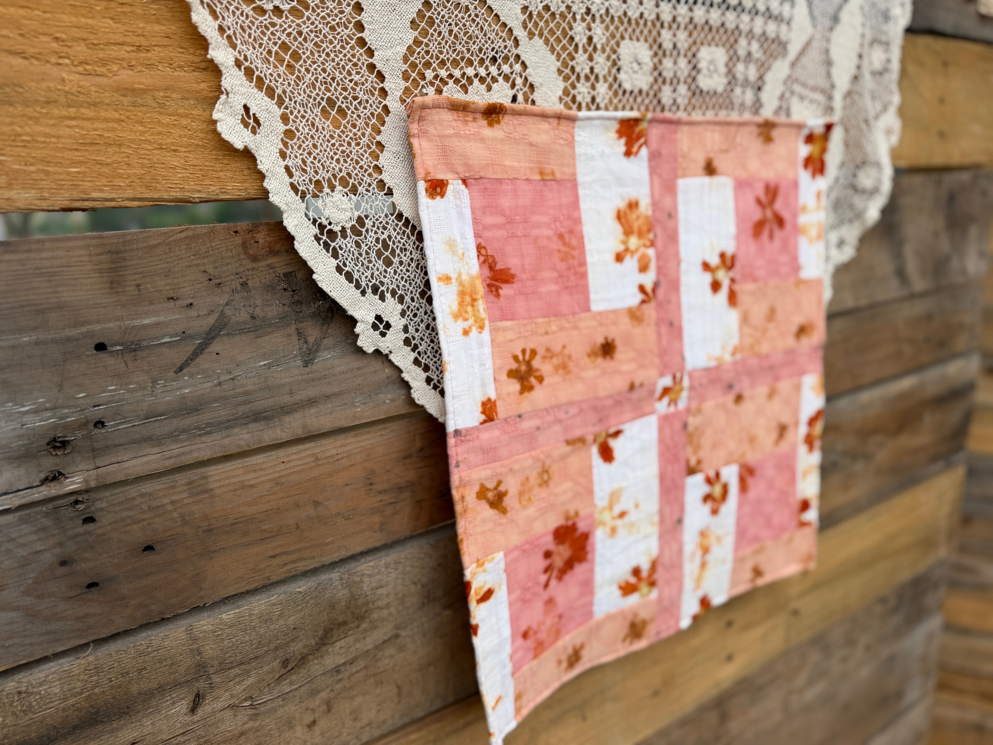 Naturally Dyed & Flower Printed Mini Quilt