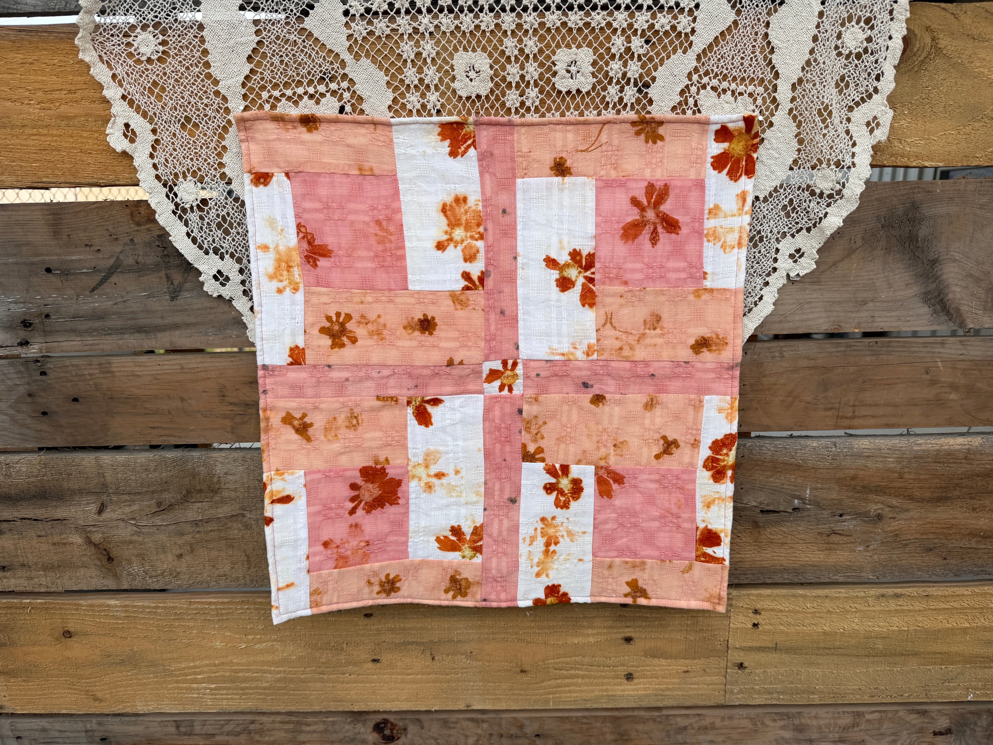 Naturally Dyed & Flower Printed Mini Quilt