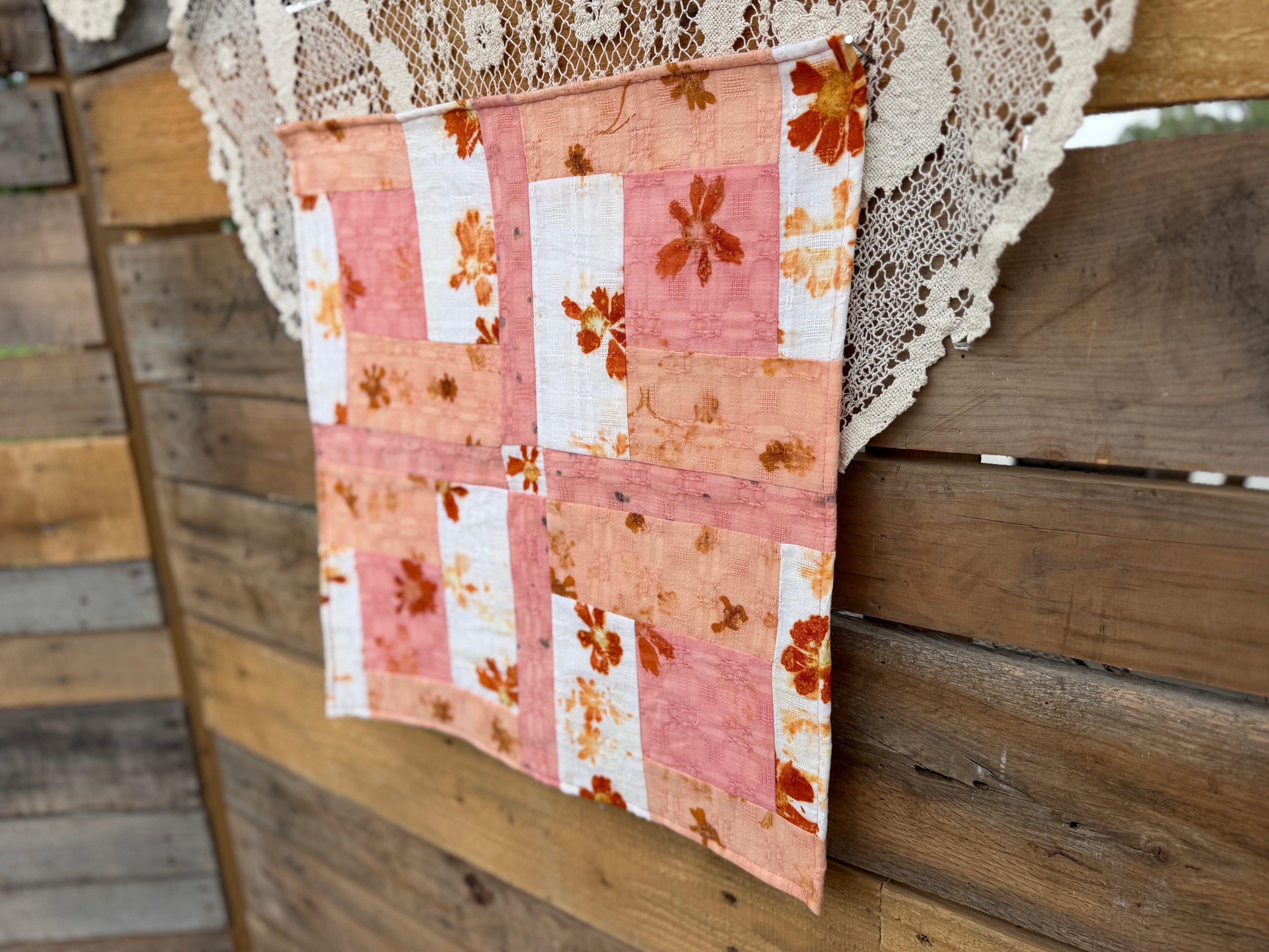 Naturally Dyed & Flower Printed Mini Quilt
