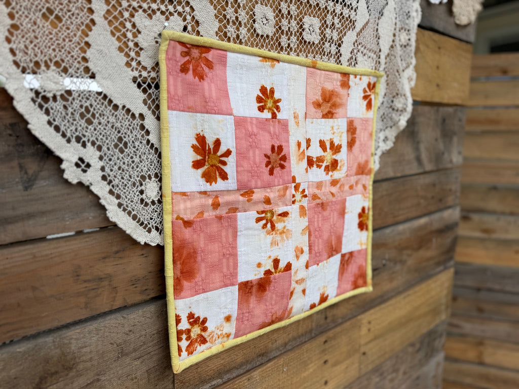 Naturally Dyed & Flower Printed Mini Quilt